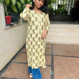 Lime yellow cotton kurti