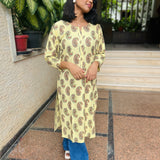 Lime yellow cotton kurti