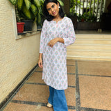 Baby pink floral cotton kurti