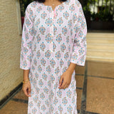 Baby pink floral cotton kurti