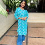 Teal cotton kurti