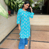 Teal cotton kurti