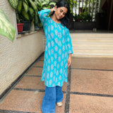 Teal cotton kurti