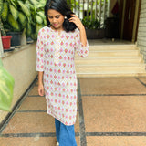 White leaf motifs cotton kurti