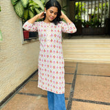 White leaf motifs cotton kurti