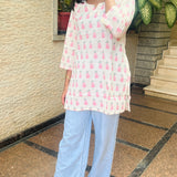 White and pink cotton short kurti