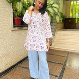 White and lavender cotton short kurti