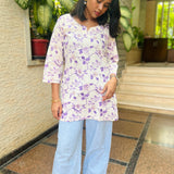 White and lavender cotton short kurti