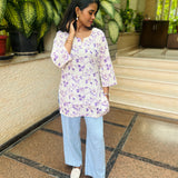 White and lavender cotton short kurti