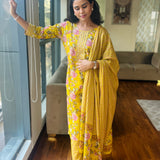 Cyber yellow coloured floral cotton suit set