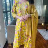 Cyber yellow coloured floral cotton suit set