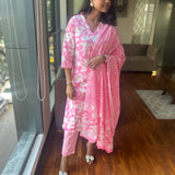 Pink and white floral cotton suit set