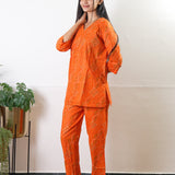 Tangerine bandhani pure cotton sleep wear