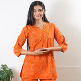 Tangerine bandhani pure cotton sleep wear
