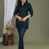 Forest green cotton short kurti