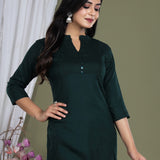 Forest green cotton short kurti