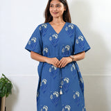 Dusty blue rose floral cotton kaftan
