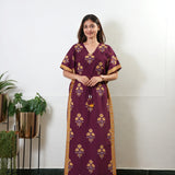 Wine and mustard floral cotton kaftan