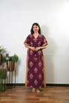 Wine and mustard floral cotton kaftan
