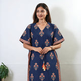 Midnight blue and orange floral cotton kaftan