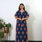 Midnight blue and orange floral cotton kaftan