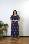 Midnight blue and orange floral cotton kaftan
