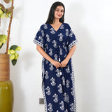Blue batik floral cotton kaftan