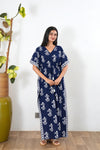 Blue batik floral cotton kaftan