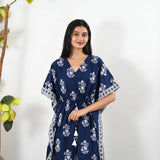 Blue batik floral cotton kaftan