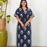 Midnight blue and beige cotton kaftan