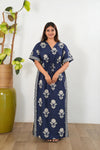 Midnight blue and beige cotton kaftan