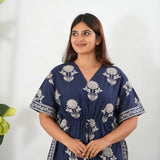 Midnight blue and beige cotton kaftan