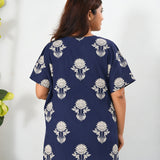 Midnight blue and beige cotton kaftan