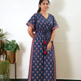 Midnight blue and red cotton kaftan