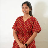 Brick red ajrakh butta cotton kaftan