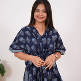 Indigo roses cotton kaftan