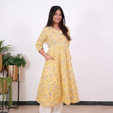 Niraa cotton angrakha kurti-Butter yellow