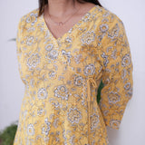Niraa cotton angrakha kurti-Butter yellow