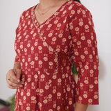 Niraa cotton angrakha kurti- Deep red