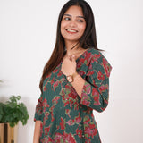 Niraa cotton angrakha kurti- Dark green