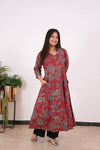 Niraa cotton angrakha kurti- Crimson