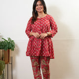Tomato red peplum button down cotton comfies
