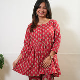 Tomato red peplum button down cotton comfies