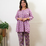 Lilac peplum button down cotton comfies