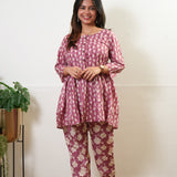Mauve peplum button down cotton comfies