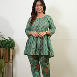 Sage peplum button down cotton comfies