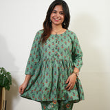 Sage peplum button down cotton comfies