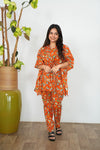Orange birdy cotton kaftan comfies