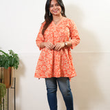 Peplum cotton short kurti -Coral