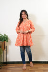 Peplum cotton short kurti -Coral
